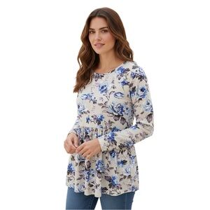 By Design Elegant Blue Floral Women's Tunic Top